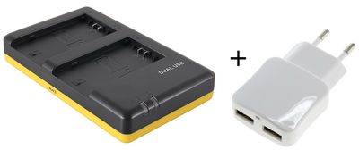 Duo lader voor 2 camera-accu's Sony NP-FZ100 + handige 2 poorts USB 230V adapter
