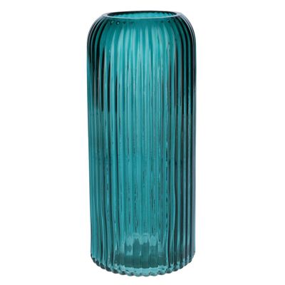 Bloemenvaas - petrol - transparant glas - D9 x H20 cm