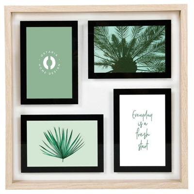 Collage fotolijst NEO - voor 4x foto van 10 x 15 cm - hout - naturel/zwart - 36 x 36 cm