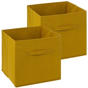 Set van 2x opbergmand 29 liter mosterdgeel 31 x 31 x 31 cm