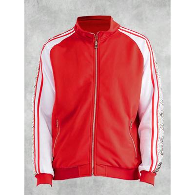 Men's Snake Tape Side Stripe Zip Up Track Jacket - Black Red / XL
