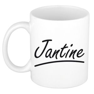 Naam cadeau mok / beker Jantine met sierlijke letters 300 ml