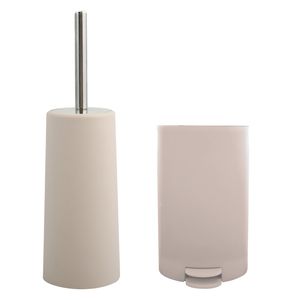 Toiletborstel in houder/pedaalemmer set Moods - kunststof - taupe/beige