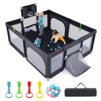 188 x 157 cm Babybox met Basketbalring Voetbaldoel Peuterbox met Ballen Draagbaar Kinderactiviteitencentrum met Draagtas Donkergrijs