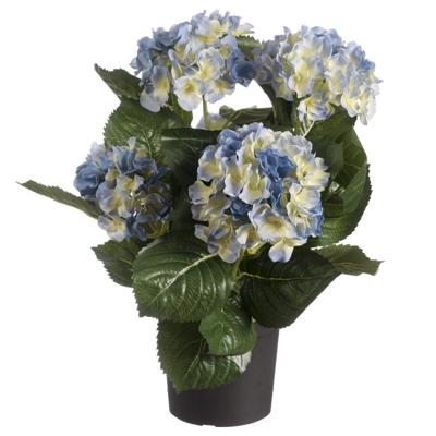 Louis maes Kunstplant - Hortensia hydrangea - blauw - in pot - 44 cm - met bloemen