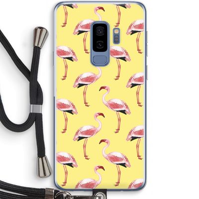 Flamingo's geel: Samsung Galaxy S9 Plus Transparant Hoesje met koord