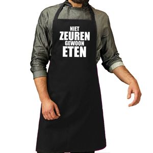 Niet zeuren gewoon eten fun tekst barbecueschort / keukenschort volwassenen zwart