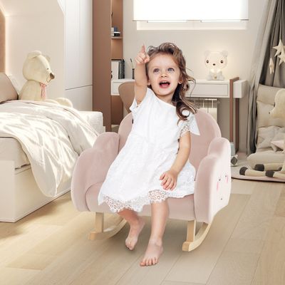 Schommelstoel voor Kinderen Gestoffeerde Stoel Massief Houten Poten Antislip Glijders Schommelstoel voor Kinderkamer Roze