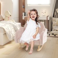 Schommelstoel voor Kinderen Gestoffeerde Stoel Massief Houten Poten Antislip Glijders Schommelstoel voor Kinderkamer Roze