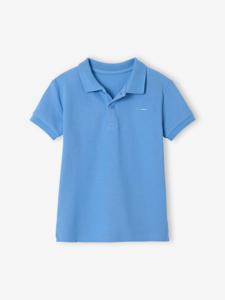 Poloshirt met korte mouwen voor jongens met borduurwerk op de borst blauw