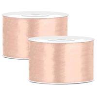 Hobby Sierlint satijn - 2x - zalm rose - 25 meter - cadeaulint - satijnlint/sierlinten Hobby Sierlint satijn - 2x - zalm rose - 25 meter - cadeaulint - satijnlint/sierlinten