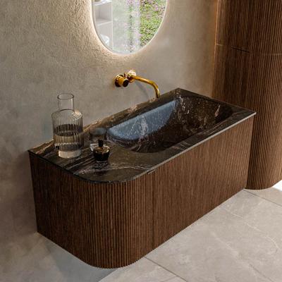 Badmeubel Mondiaz Kurve-Dlux | 95 cm | Meubelkleur Walnut | Wastafelkleur Lava | Solid surface | Rechts spoelbak | Zonder kraangat(en)