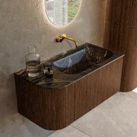 Badmeubel Mondiaz Kurve-Dlux | 95 cm | Meubelkleur Walnut | Wastafelkleur Lava | Solid surface | Rechts spoelbak | Zonder kraangat(en)