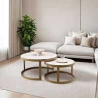 Salontafelset 'Saar' rond 80 en 60cm, kleur goud / wit marmer