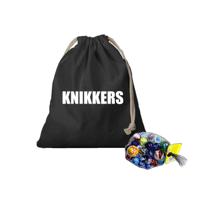 Canvas knikkers opbergzakje - zwart - bedrukt met tekst knikkers - en 1 kilo knikkers en bonken - thumbnail