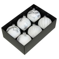 Luxe gedecoreerde kerstballen - 6x stuks - wit - glas - 8 cm