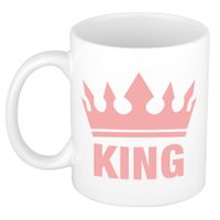 Cadeau King mok/ beker wit met roze bedrukking 300 ml   -