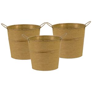 Mega Collections Emmer/plantenpot - 3x - zink - oud goud - D14 x H12 cm - Emmers