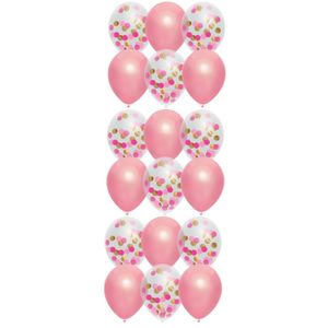 Feestversiering roze-mix thema ballonnen 18x stuks 30 cm