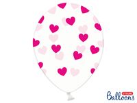 6 Transparante Ballonnen met hartjes print Fuchsia