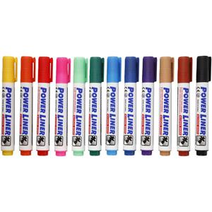 Whiteboard markers/stiften Power Liners - in 12x kleuren - punt van 4 mm   -