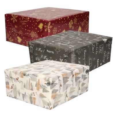 Luxe Kerst cadeaupapier pakket - 3 prints mix - 12x rollen - 250 x 70 cm - cadeaupapier