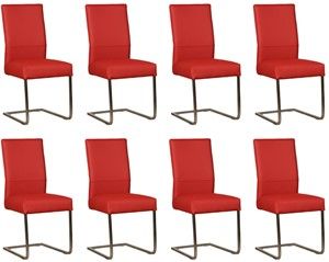 Set van 8 Rode leren industriële eetkamerstoelen Remix - poot vierkant rvs - Toledo Leer Ducati (rood leer)