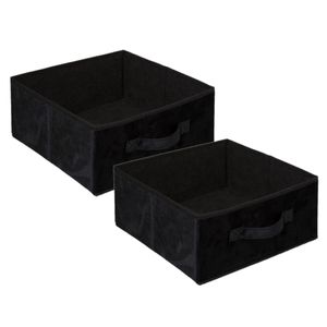 Set van 2x stuks opbergmand/kastmand 14 liter zwart polyester 31 x 31 x 15 cm