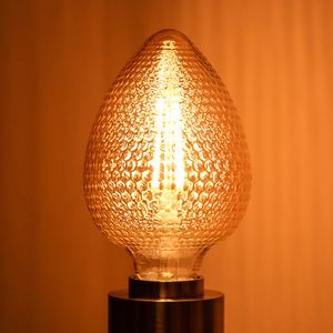 Peer LED lamp met geribbeld licht getint glas 4W 300 lumen E27 1800K warm kaarslicht 17 cm hoog