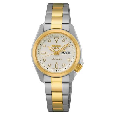 Seiko SRE004K1 5 Sports Horloge Automatic staal zilver- en goudkleurig-wit 28 mm