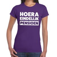 Hoera eindelijk pensioen t-shirt paars dames - thumbnail