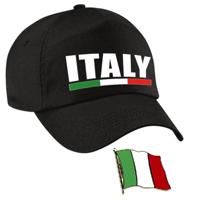 Italie supporters setje - baseballcap print zwart - colbert pin broche vlag - volwassenen