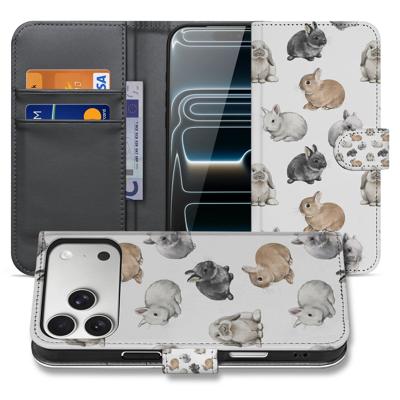 Telefoonhoesje | Met pasjeshouder | Voor Apple iPhone 17 Pro PU Leer Konijntjes