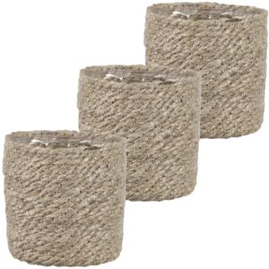 Mica Decorations Plantenpot - 3x stuks - rotan - bruin - plantenmand - 12x12cm
