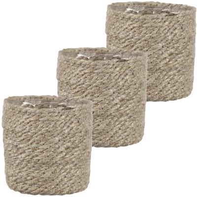Mica Decorations Plantenpot - 3x stuks - rotan - bruin - plantenmand - 12x12cm