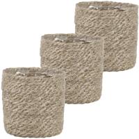 Mica Decorations Plantenpot - 3x stuks - rotan - bruin - plantenmand - 12x12cm