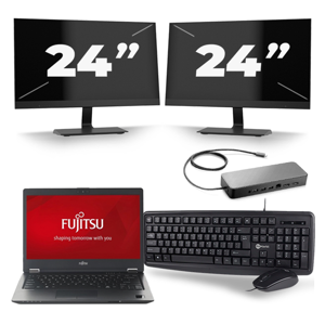 Fujitsu LifeBook U728 - Intel Core i7-8e Generatie - 12 inch - 16GB RAM - 256GB SSD - Windows 11 + 2x 24 inch Monitor