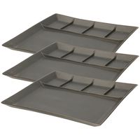 Svenska Living set van 8x stuks fondueborden/gourmetborden 5-vaks zwart aardewerk 24 cm