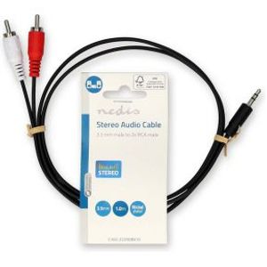 Stereo-Audiokabel | 3,5 mm Male | 2x RCA Male | Vernikkeld | 1.00 m | Rond | Zwart | Label