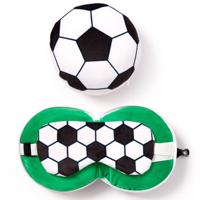 Relaxeazzz Reis set - Voetbal - knuffel/reiskussen/slaapmasker - voor kinderen