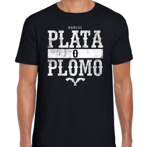 Narcos plata o plomo/zilver of lood t-shirt zwart voor heren