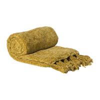 Plaid chenille met kwastjes - geel - 170x130 cm