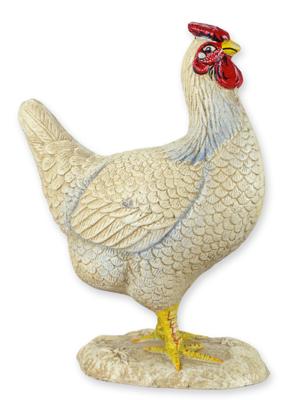 A CAST IRON SCULPTURE OF A HEN