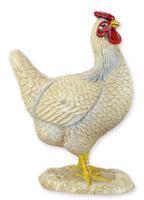 A CAST IRON SCULPTURE OF A HEN