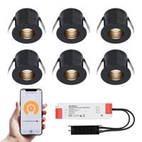 Set van 6 Betty Smart LED Mini Inbouwspots - Veranda spots - 12V 3W 140lm - Dimbaar - Wifi & Bluetooth - 2700K - IP44 waterdicht - Zwart