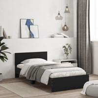 Bedframe met hoofdbord bewerkt hout zwart 100x200 cm