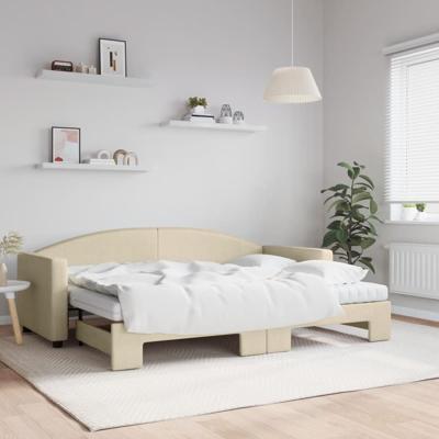 Slaapbank met onderschuifbed en matrassen 80x200 cm stof crème