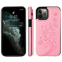 iPhone 15 Pro hoesje - Backcover - Pasjeshouder - Portemonnee - Bloemenprint - Kunstleer - Roze - thumbnail