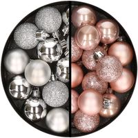 34x stuks kunststof kerstballen zilver en lichtroze 3 cm - Kerstbal