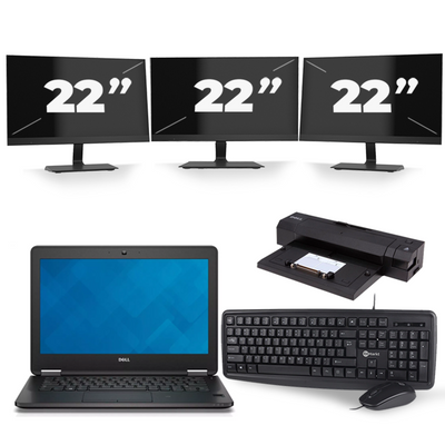 Dell Latitude E7240 - Intel Core i5-4e Generatie - 12 inch - 8GB RAM - 256GB SSD - Windows 11 + 3x 22 inch Monitor
